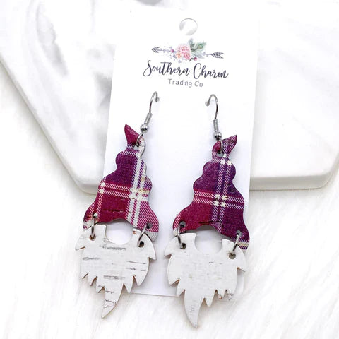 2.5" Fall Plaid Gnome Earrings- Plum Plaid