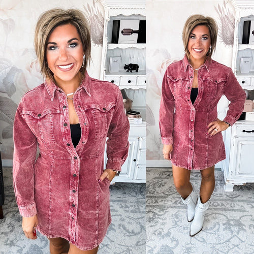 Can't Fight It Corduroy Dress - Berry
