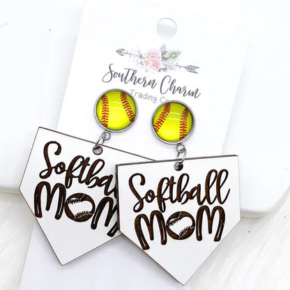 Ball Mom Dangle Earrings - Softball