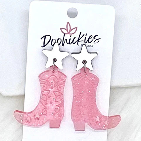 2" Boot Scootin' Acrylic Dangles - Pink Transparent Glitter