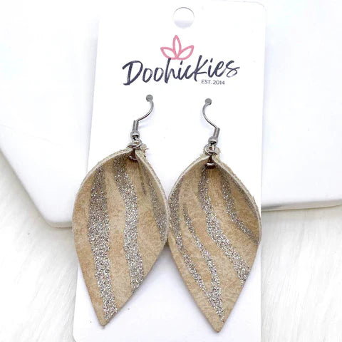 2" Zebra Shimmer Small Petal Earrings - Taupe