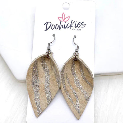 2" Zebra Shimmer Small Petal Earrings - Taupe