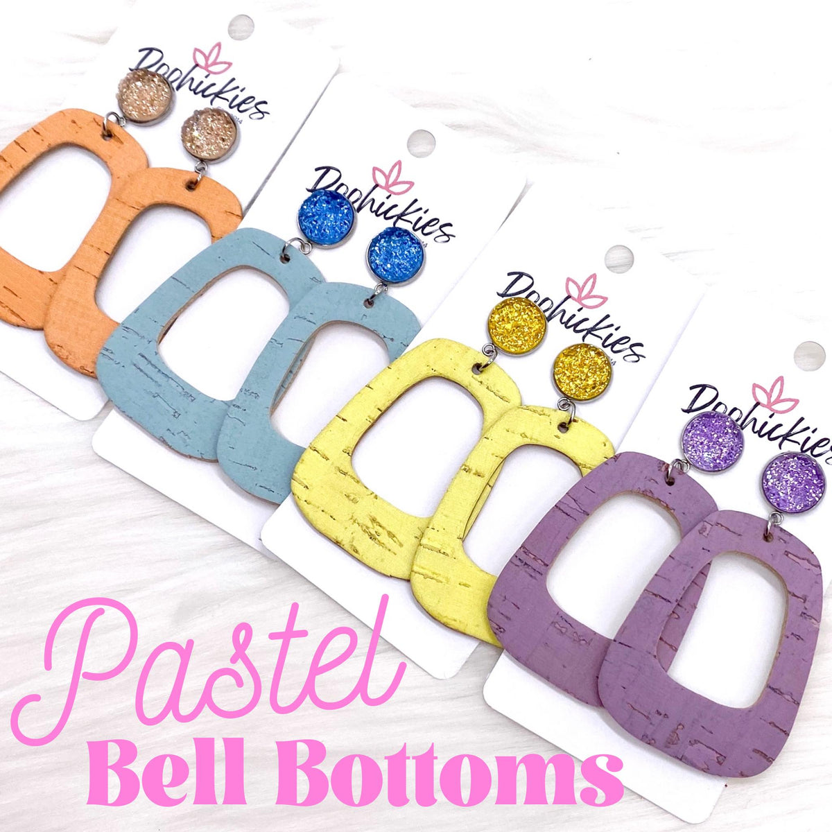 3" Pastel Bell Bottom Earrings - Yellow Sparkles