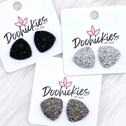 Glittery Triangle Earrings - Gunmetal
