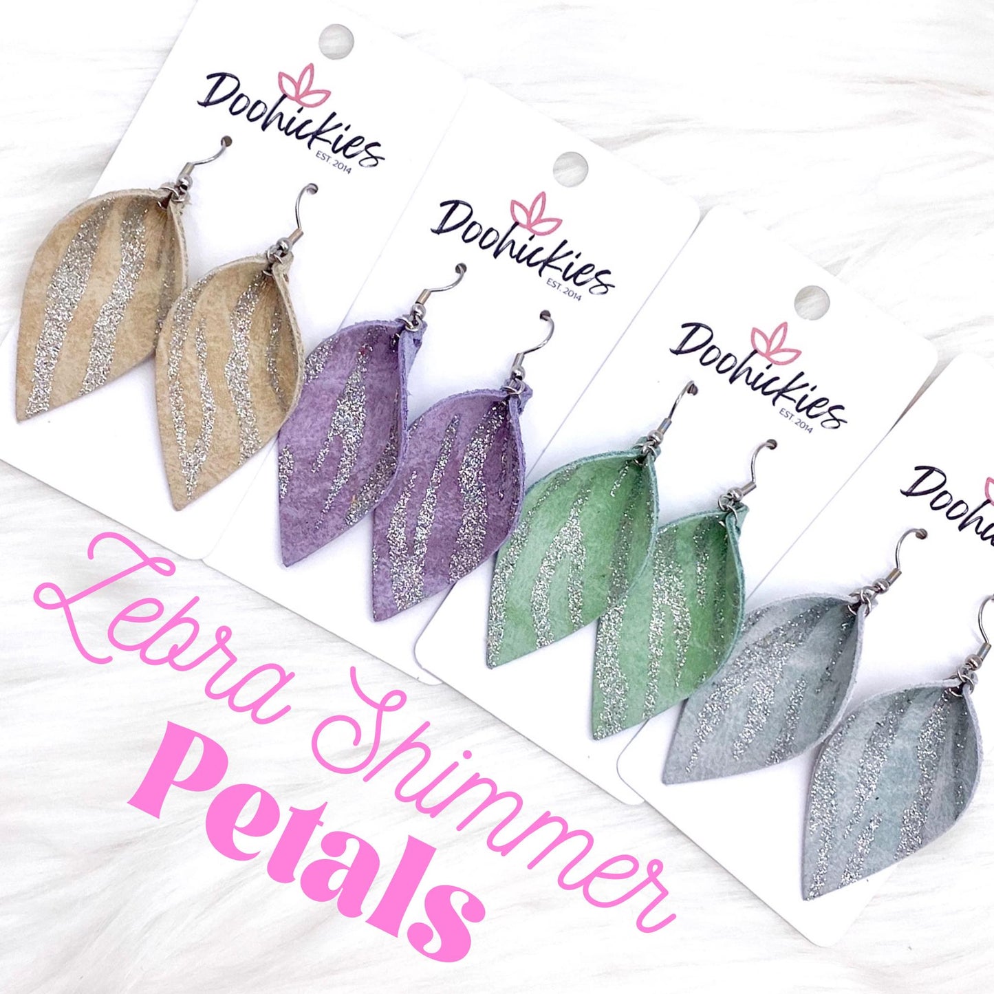 2" Zebra Shimmer Small Petal Earrings - Pale Blue