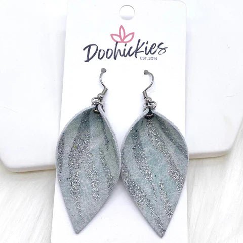 2" Zebra Shimmer Small Petal Earrings - Pale Blue