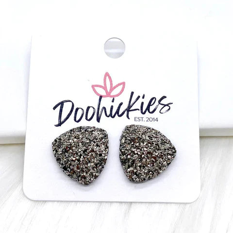 Glittery Triangle Earrings - Gunmetal