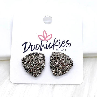 Glittery Triangle Earrings - Gunmetal