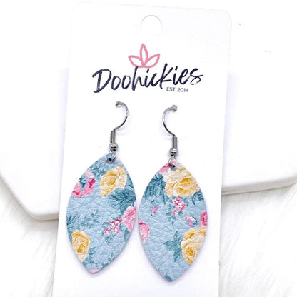 1.5" Lil' Iris Floral Leaf Earrings - Yellow & Pink Floral