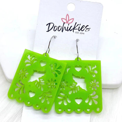 1.5" Papel Picado Earrings - Lime Green