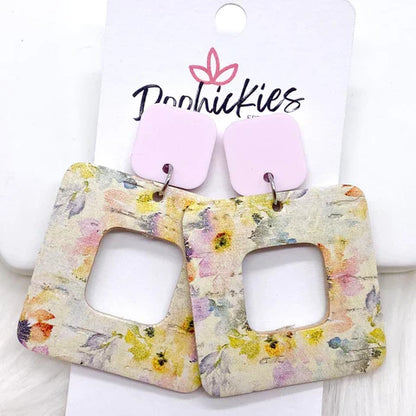 2" Pastel Cubie Dangle Earrings - Pink & Watercolor Floral