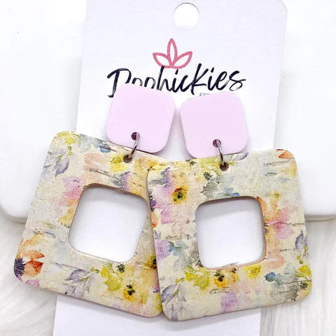 2" Pastel Cubie Dangle Earrings - Pink & Watercolor Floral