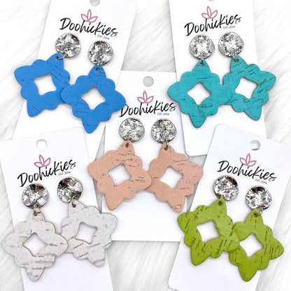 2" Silver Waves & Solid Summer Cork Lacies Earrings - Lime