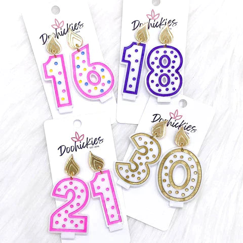 2" Candle Acrylic Birthday Earrings - Pink Candle 30