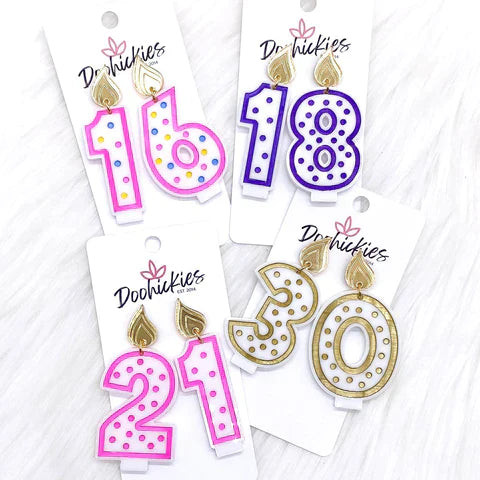 2" Candle Acrylic Birthday Earrings - Multi-Colored Candle 16