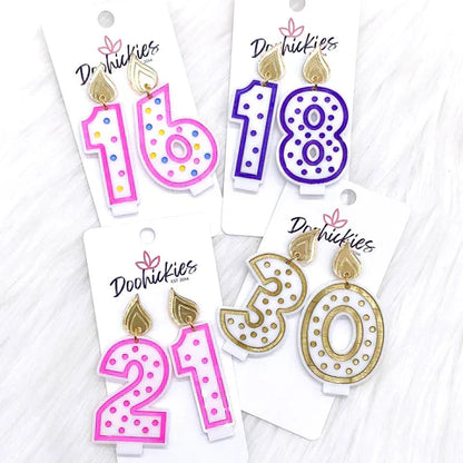2" Candle Acrylic Birthday Earrings - Pink Candle 18