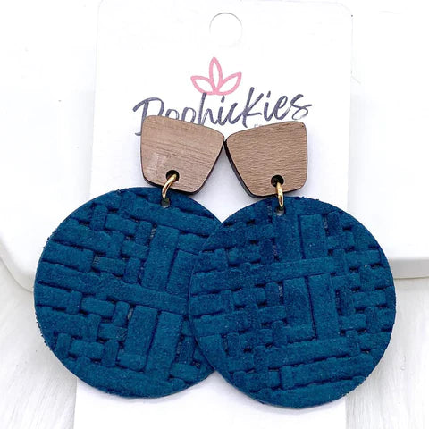 2" Walnut & Fall Embossed Piggyback Dangle Earrings - Peacock Weave