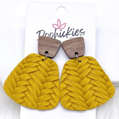 2" Walnut & Fall Braided Jasmine Dangle Earrings - Mustard Yellow