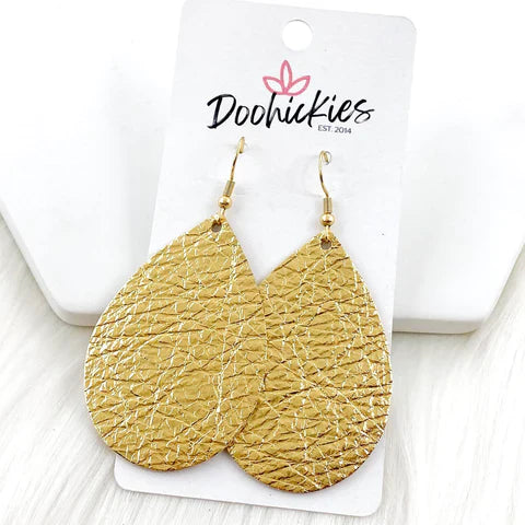 2" New Beginnings Earrings - Metallic Gold Leather