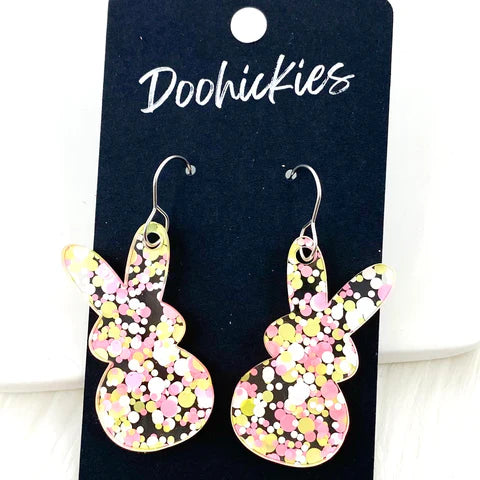 1.5" Confetti Marshmallow Bunnies - Easter Earrings - Pastel Pink & Yellow