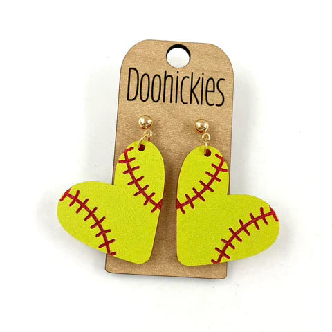 1.5" Heart Dangle Earrings - Softball