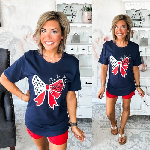 God Bless America Bow Graphic T-shirt Dress