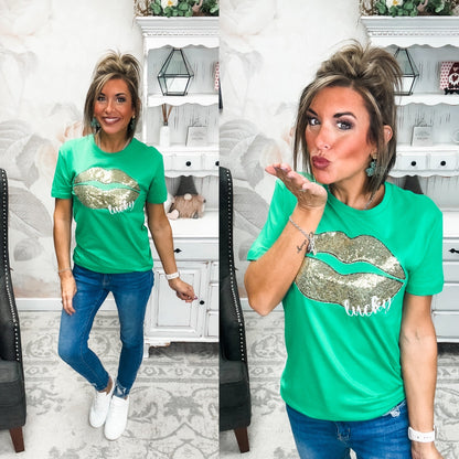 Lucky Lips Embroidered Short Sleeve Tee