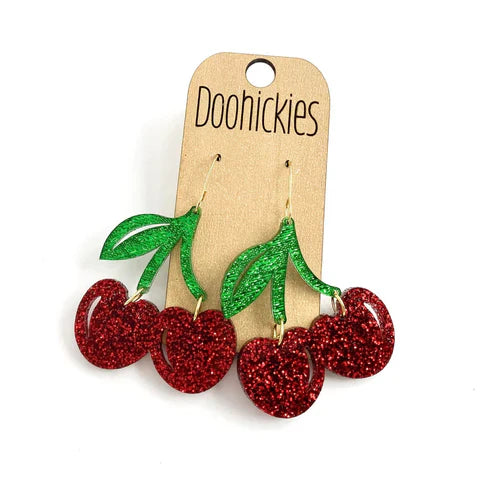 1.5" Cherry Love Glitter Acrylic Dangle Earrings