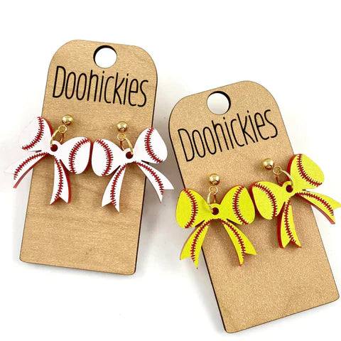 1.5" Bow Dangle Earrings - Softball
