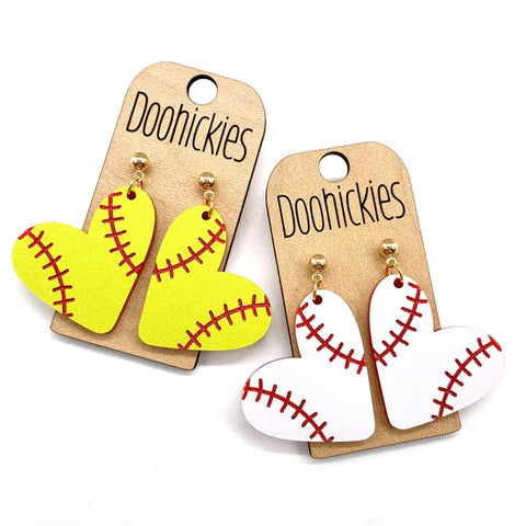 1.5" Heart Dangle Earrings - Baseball
