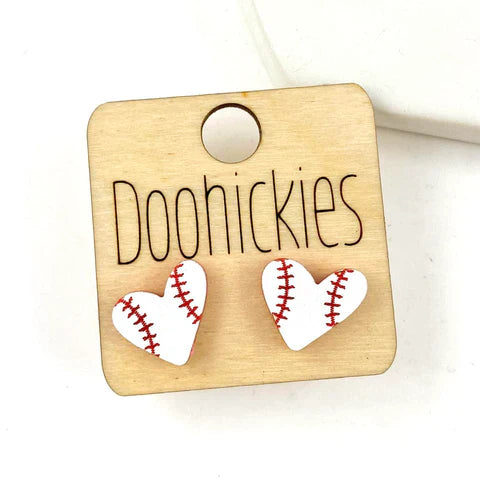 For The Love Of The Game Heart Studs - Baseball Earrings