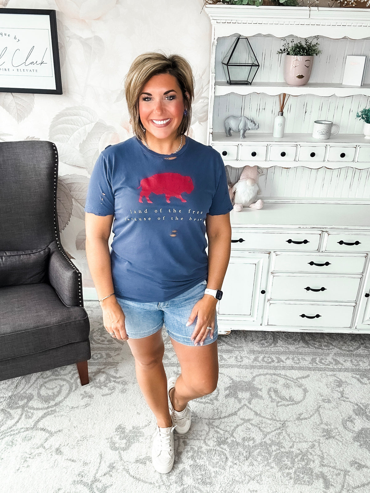 Brave Buffalo Distressed Graphic Tee
