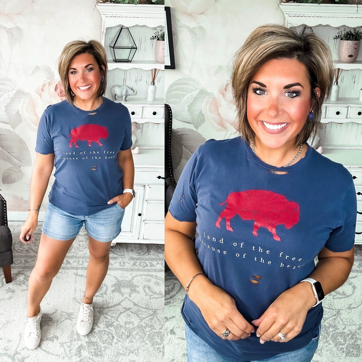 Brave Buffalo Distressed Graphic Tee