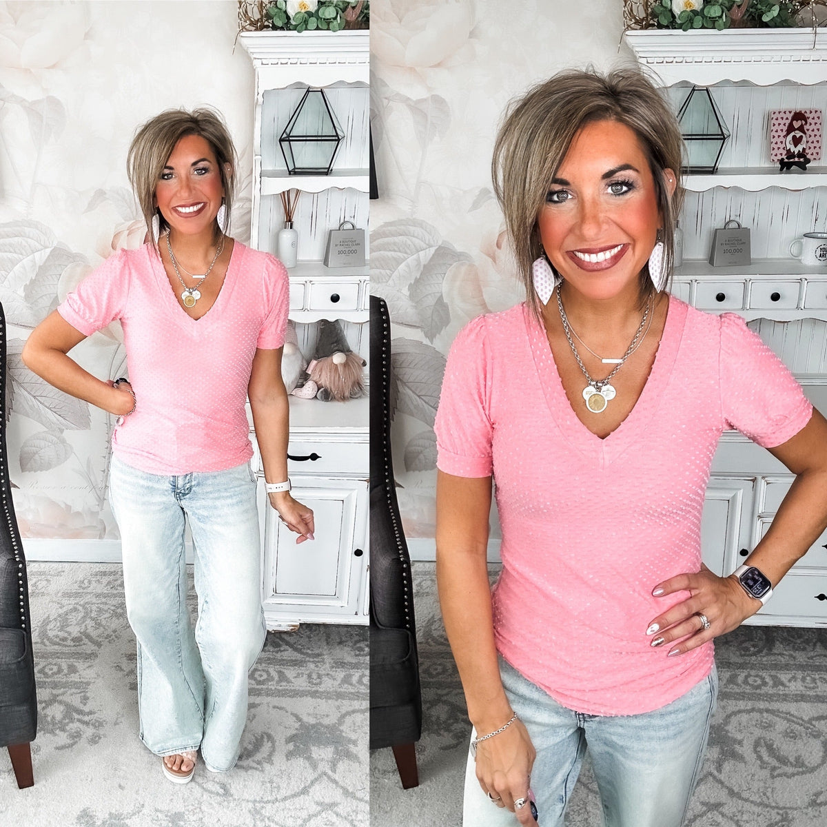 Hello Springtime Swiss Dot Top - Coral