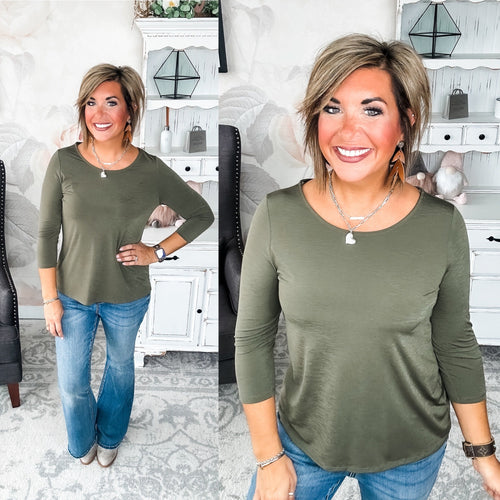 Find The Answer Round Neck Top - Olive