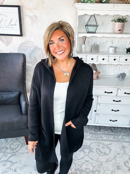 Face the Truth Hooded Open Front Sweater Cardigan