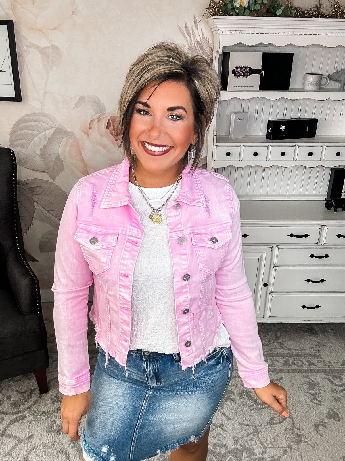 Make Me Happy Fray Hem Color Jean Jacket - Acid Wash Pink