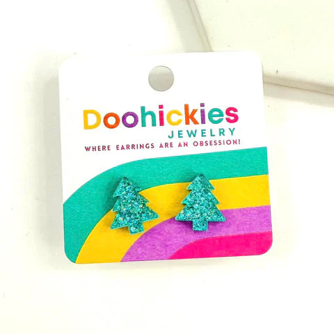 Christmas Tree Stud Earrings - Teal