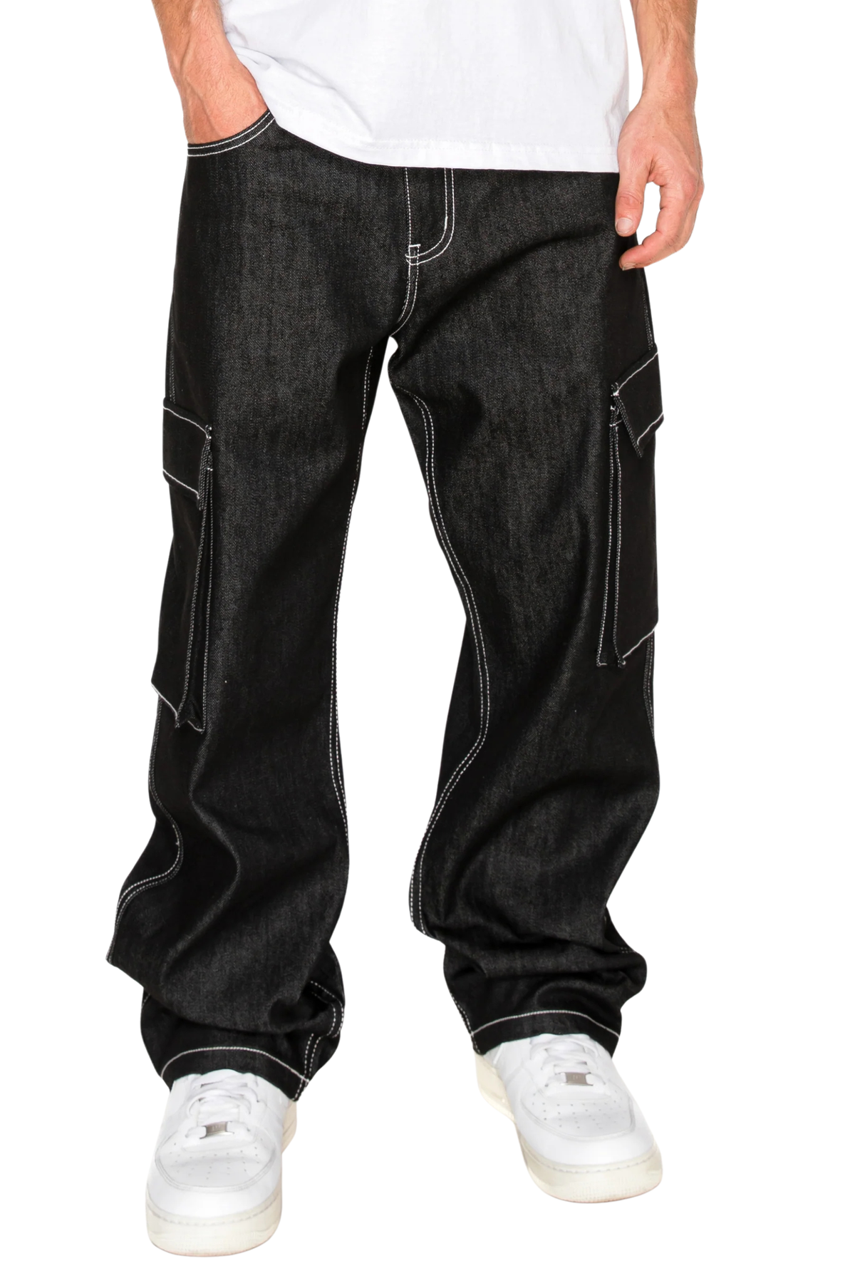 Baggy Fit Raw Denim Cargo Jeans