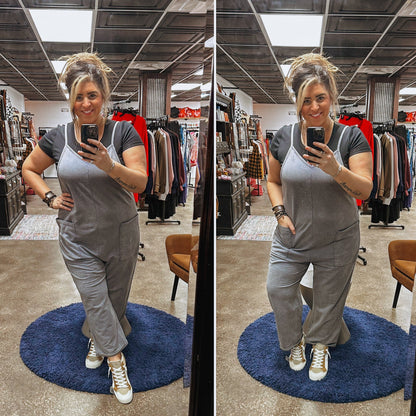 All Too Well Knit Jumpsuit- Washed Charcoal