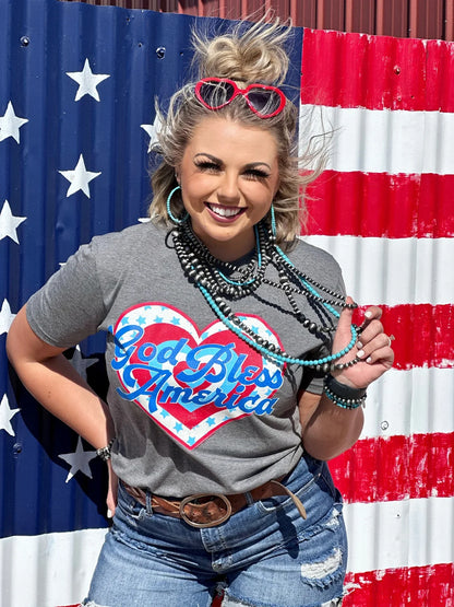 God Bless America Heart Graphic Tee