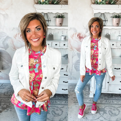 Friends Forever Vintage Wash Jean Jacket - White