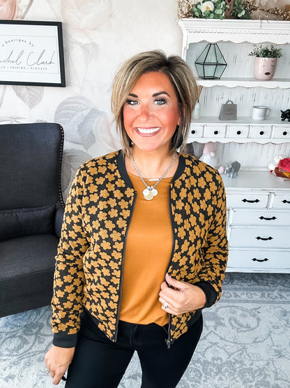 Ampersand Avenue Flower Bomb-er Jacket - Mustard