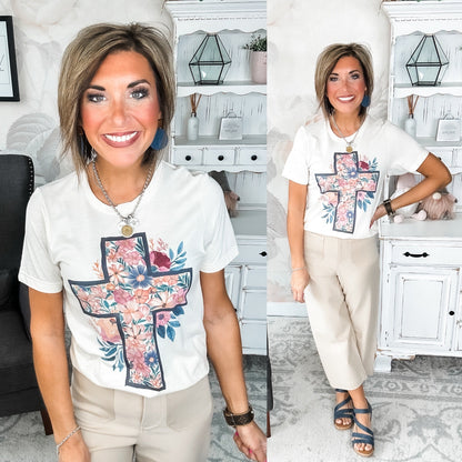 Floral Cream Cross Graphic Tee