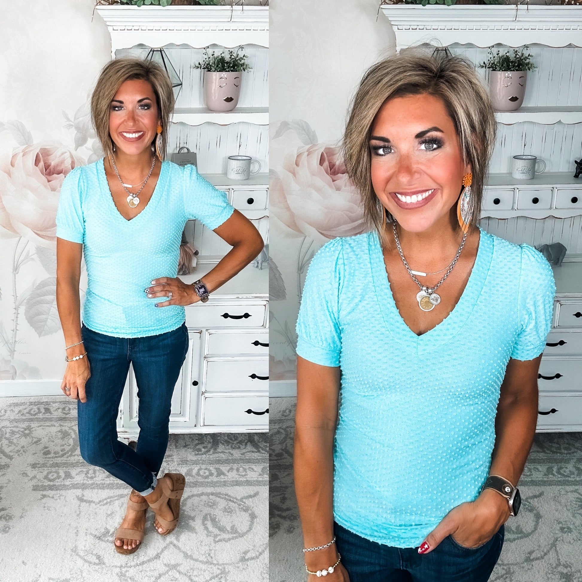 Hello Springtime Swiss Dot Top - Jade