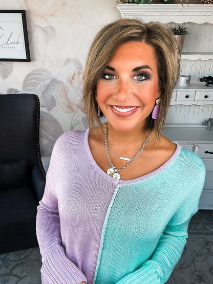 Don't Hide Now Colorblock Sweater - Lavender/Mint