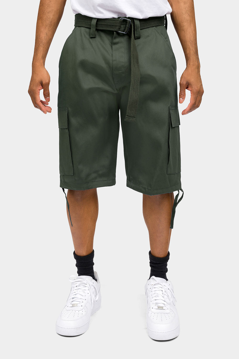 Belted Solid Cargo Shorts