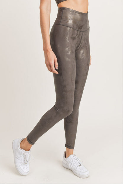 Bed of Clouds Foil Overlay Leggings - Mocha