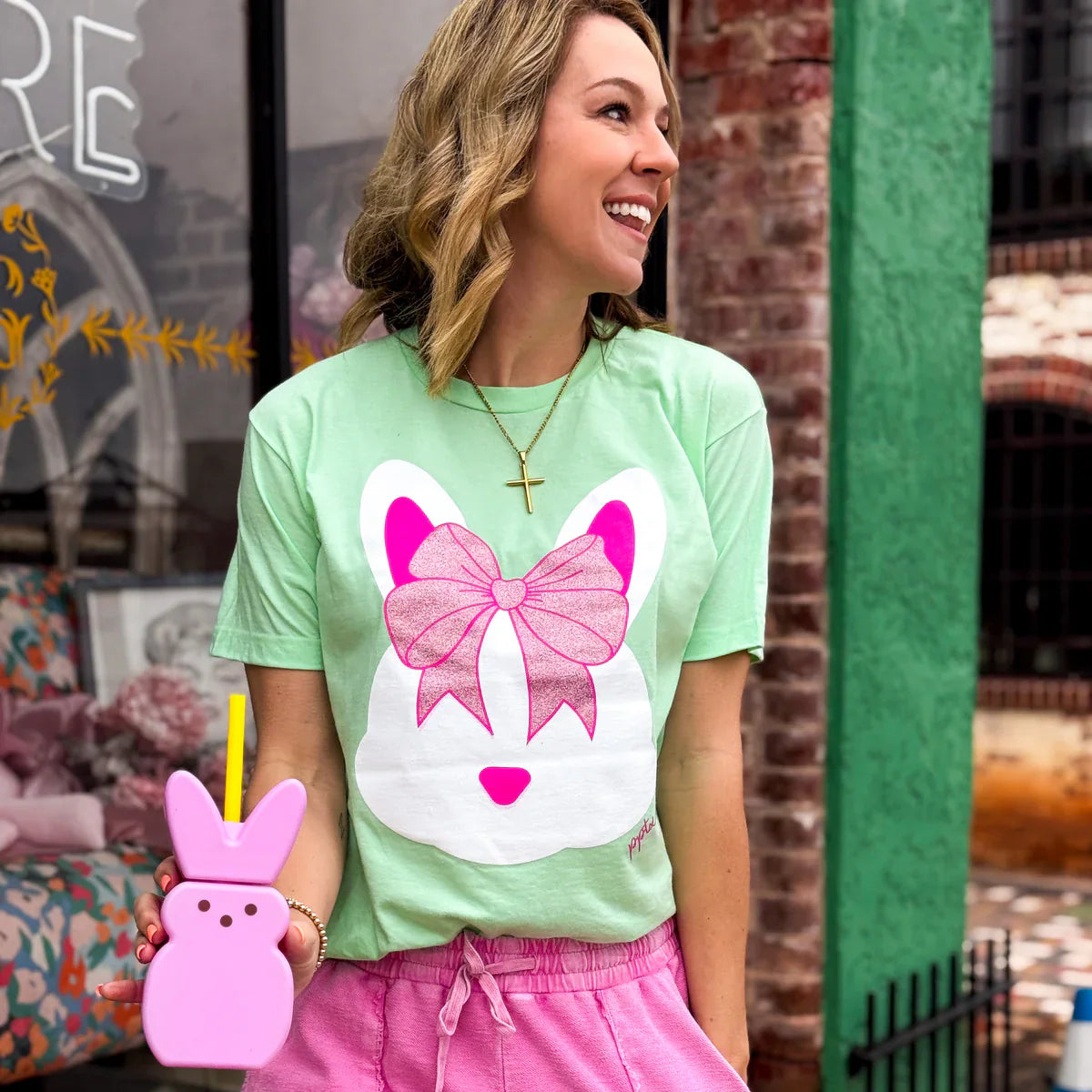 Bunny with a Glitter Bow Graphic Tee