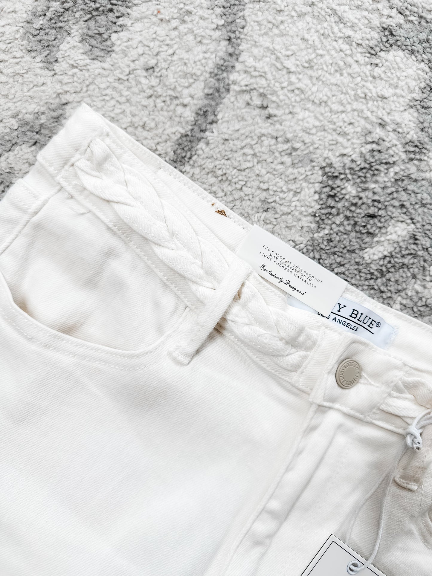Judy Blue White Braided Waist Wide Leg Jeans